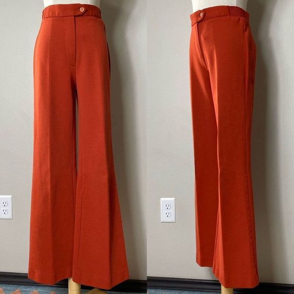 Vintage Pants - Vintage 70s high waisted orange flare wide leg pants